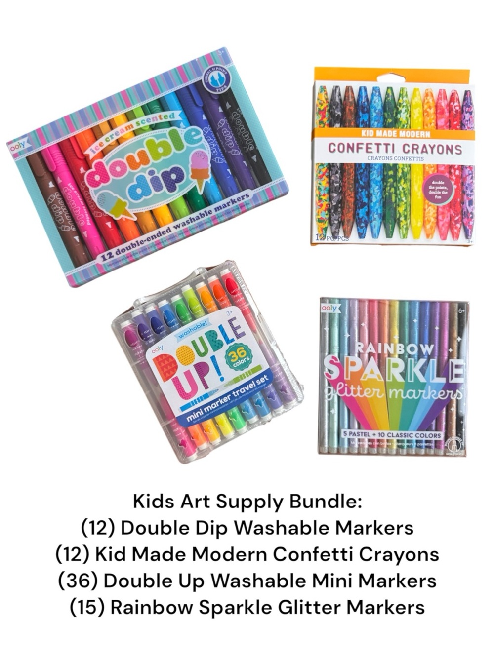 Kids Art Supply Bundle - Washable Markers Sets + Glitter Markers + Crayons